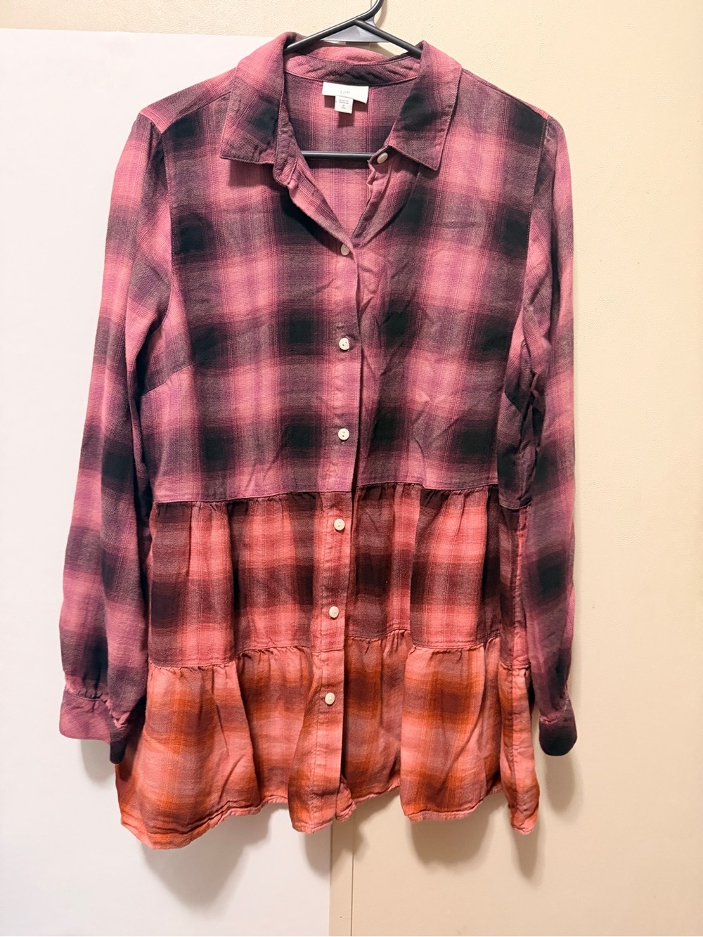 Plaid Tiered Button-Up Shirt in Pink and Purple